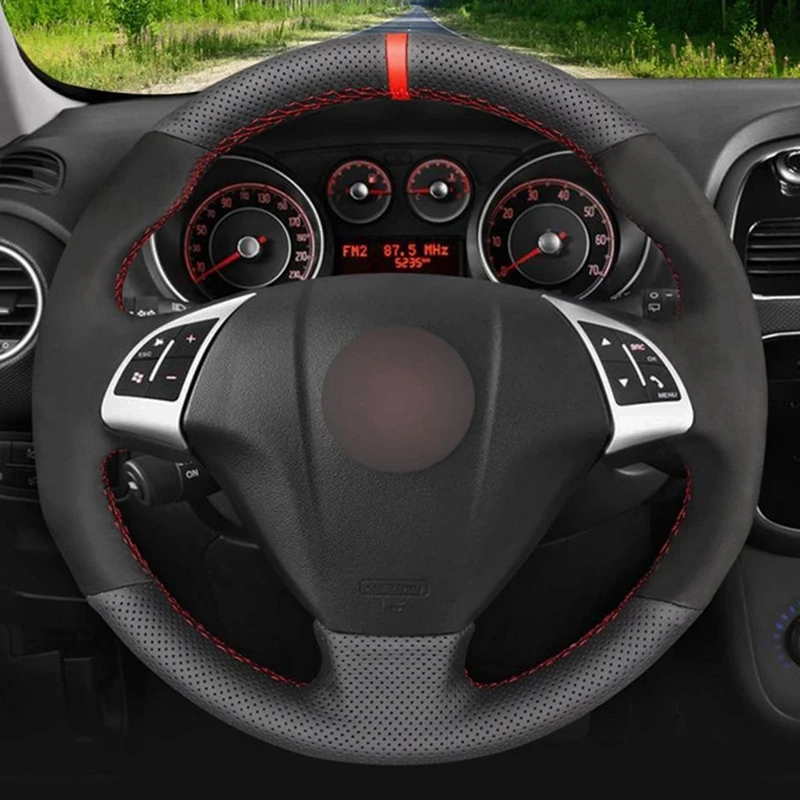 Car Steering Wheel Cover DIY Black Genuine Leather Suede For Fiat Punto Bravo Linea 2007-2019 Qubo Doblo 2008-2015 Grande Punto