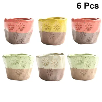 

6pcs Miniature Succulent Pot Ceramic Flower Pot Decorative Flowerpot Simple Succulent Planter for Home Garden (Mixed Color)