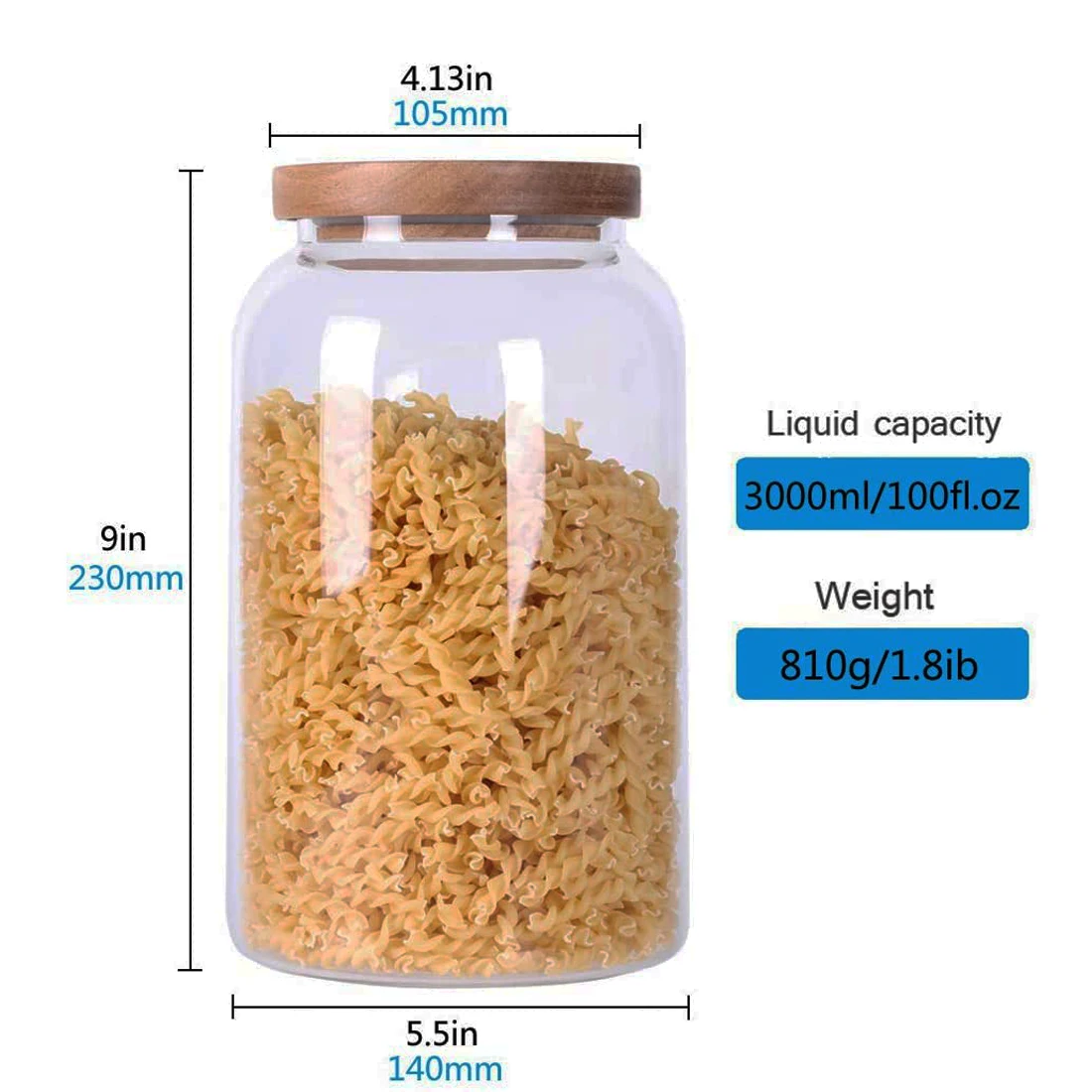  Large Glass Food Storage Container, 100 FL OZ (3000ml