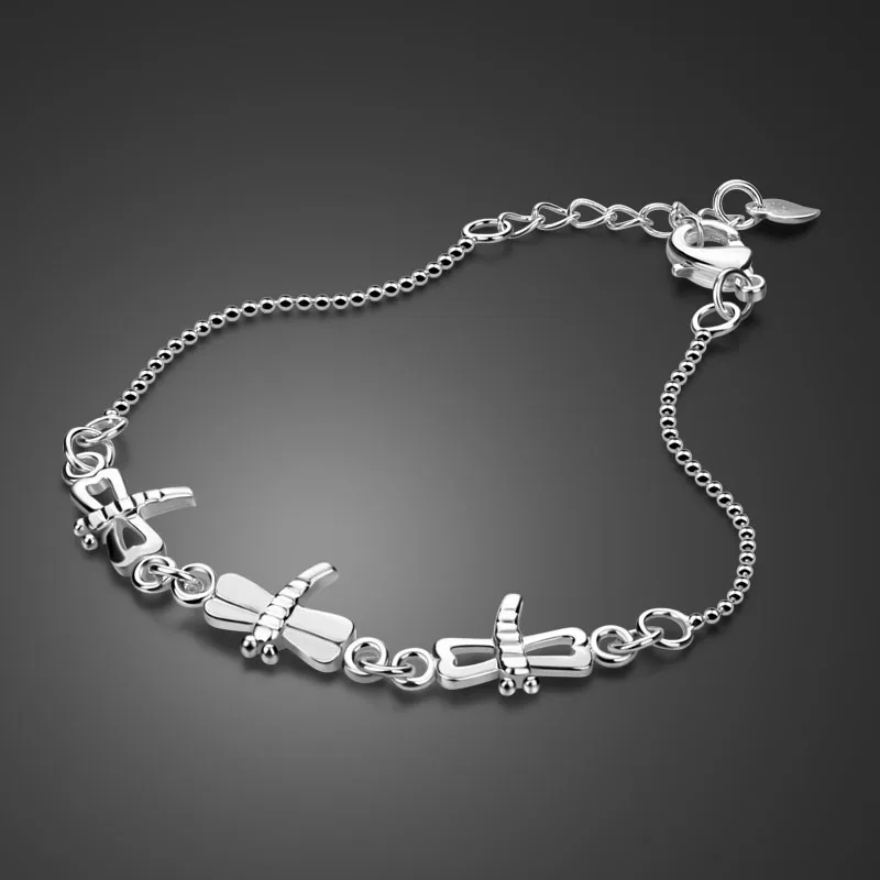 Симпатичная стрекоза в богемном стиле для девушек, тонкий Однотонный женский браслет из серебра 925 пробы, простые женские серебряные ювелирные изделия, аксессуары