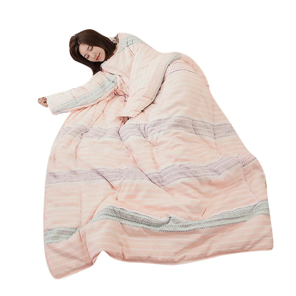 Многофункциональное зимнее одеяло без застежки с рукавами, теплая утолщенная мытая подушка, одеяло, одеяло с принтом, сохраняющее тепло, одеяло, наполнитель - Цвет: F