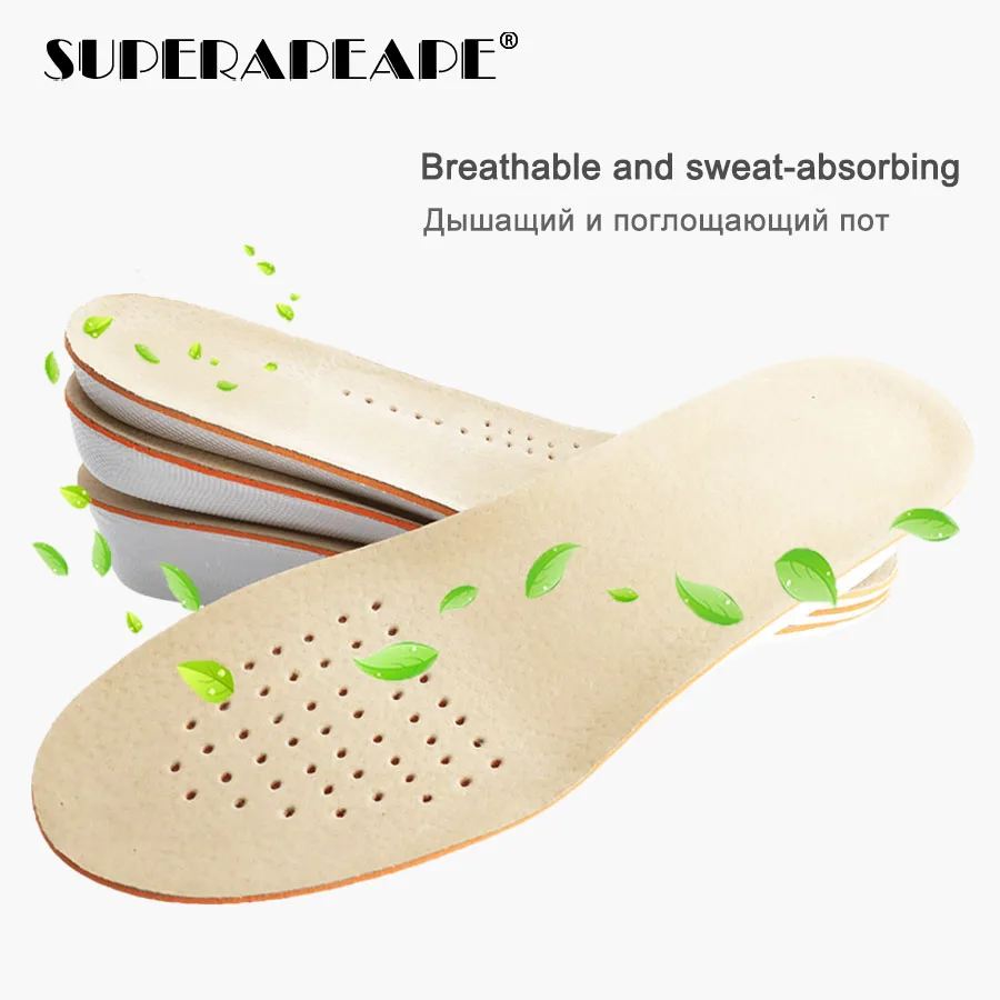 

Unisex genuine leather Height Increase Insoles Sweat-absorbent Deodorant Breathable Shoe Pad Inserts Foot Care Pad for Men Women