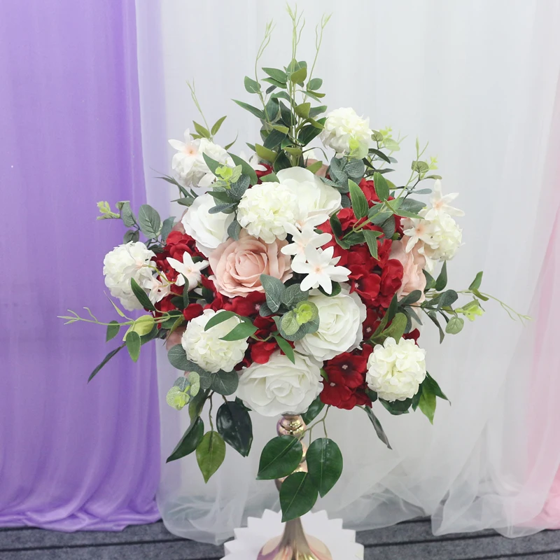 JAROWN Customize Artificial Rose Hydrangea Flower Ball Wedding Table Centerpiece Decor Flower Half Ball Stand Set Home Party Decor (26)
