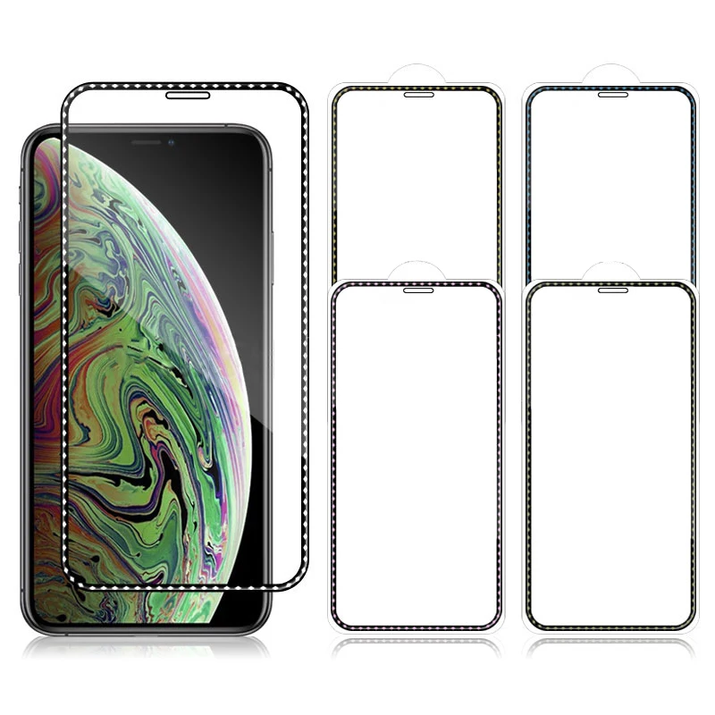 

9H Full Cover Protection Diamond Edge Plating Tempered Glass For iPhone 11 Pro XR XS Max Screen Protector Glass Protective Film