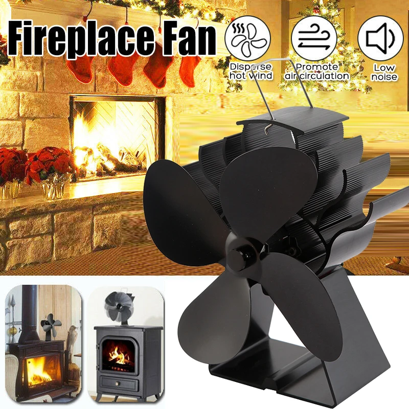 

4 Blades Stove Fan Home Energy Saving Log Wood Burner Heat Resistant Circulating Warm Air Thermodynamic Fireplace Fan