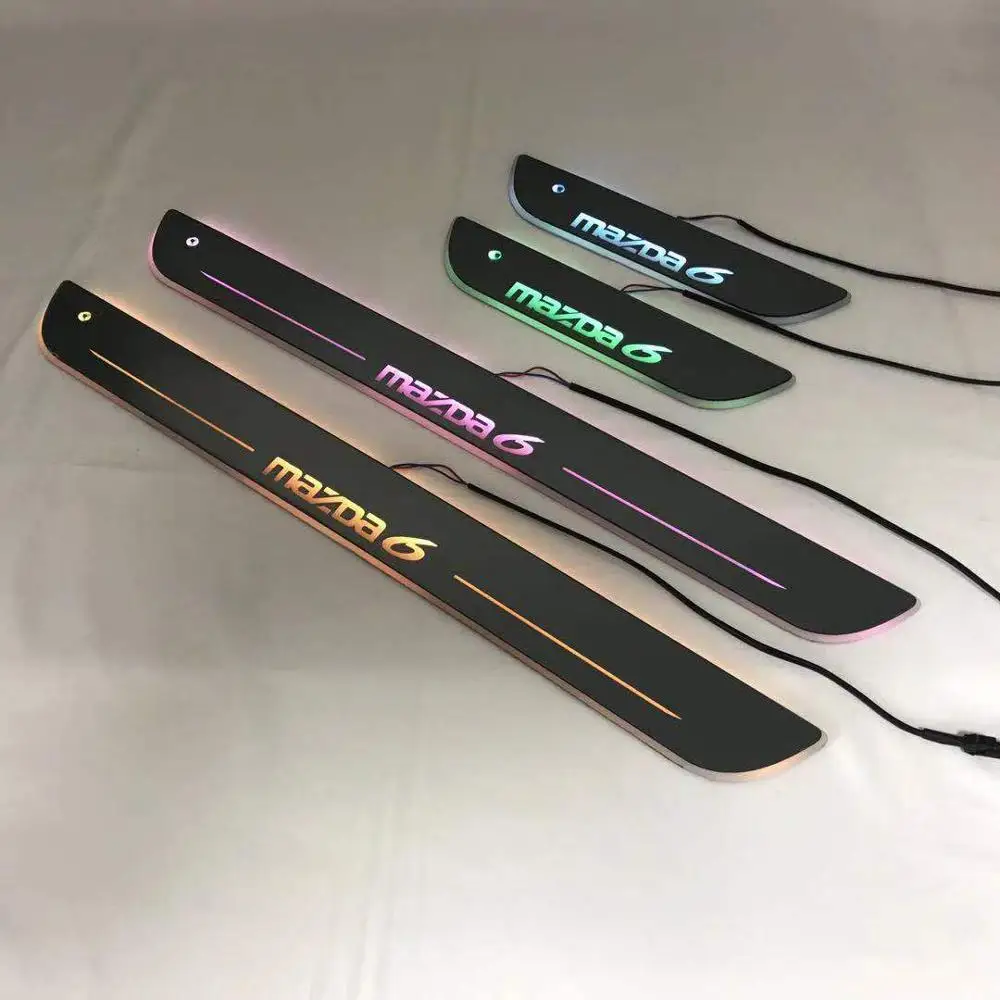 

RQXR led moving door scuff for mazda 6 dynamic door sill plate flat lining overlays flowing light multi colors, 4pcs
