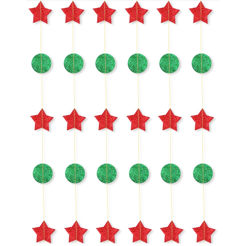 1Set Glitter Star Round Green Red Tree Garland Christmas Banner Happy Birthday Wedding Party Decoration Christmas Party Supplies - Цвет: 6