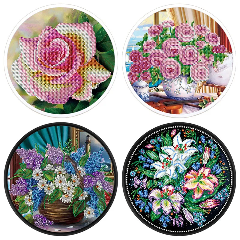 

Flower Pattern DIY 5D Diamond Painting With Round Frame Sling Tassles Diamond Embroidery Cross Stitch Home Wall Decoration