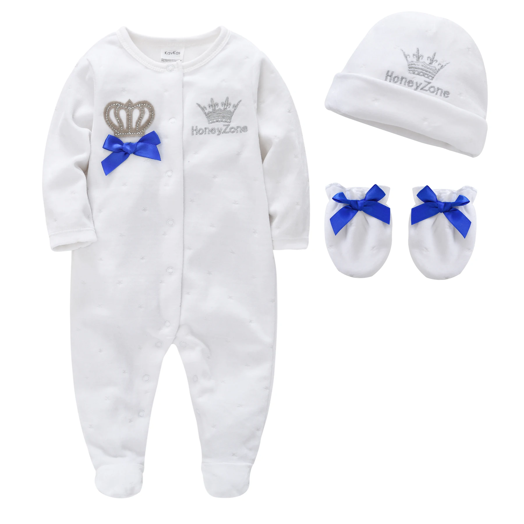 

Newborn Baby Boys Girl Rompers Hat Gloves Long Sleeve Cartoon Velvet Infant Jumpsuit Overalls Cute Toddler Onesies Outfit