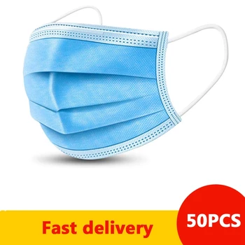 

50pcs Disposable Protective Mask Breathable 3 Layers Prevent Bacteria Anti Pollution Facial Mouth Cover Masks for Adult