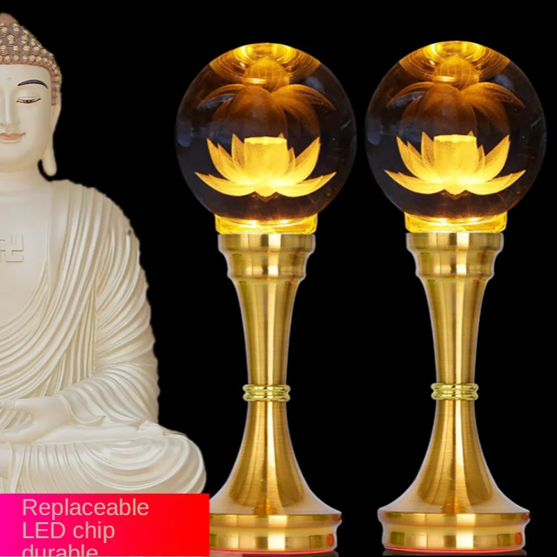 

2022 new Suministros de Budismo para adoración budista, cristal de 7 colores, luz budista 20cm de altura, 2 uds., venta al