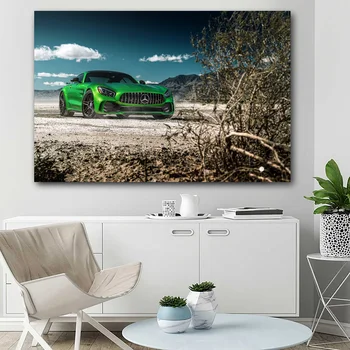

Posters and Prints Green Car Mercedes A M G GT Supercar Canvas Wall Art Paintings for Living Room Decor