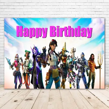 

Happy Birthday Backdrop for Boys Photography Battle Video Game Background for Party Supplies Kids Wall Decorations Photocall