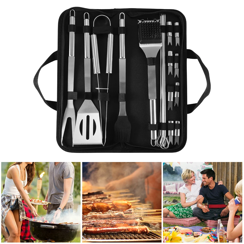 

20Pcs Stainless Steel Barbecue Grilling Tools Set BBQ Accessories Grill Bbq Utensil Camping BBQ Tools Kitchen Outdoor Tableware