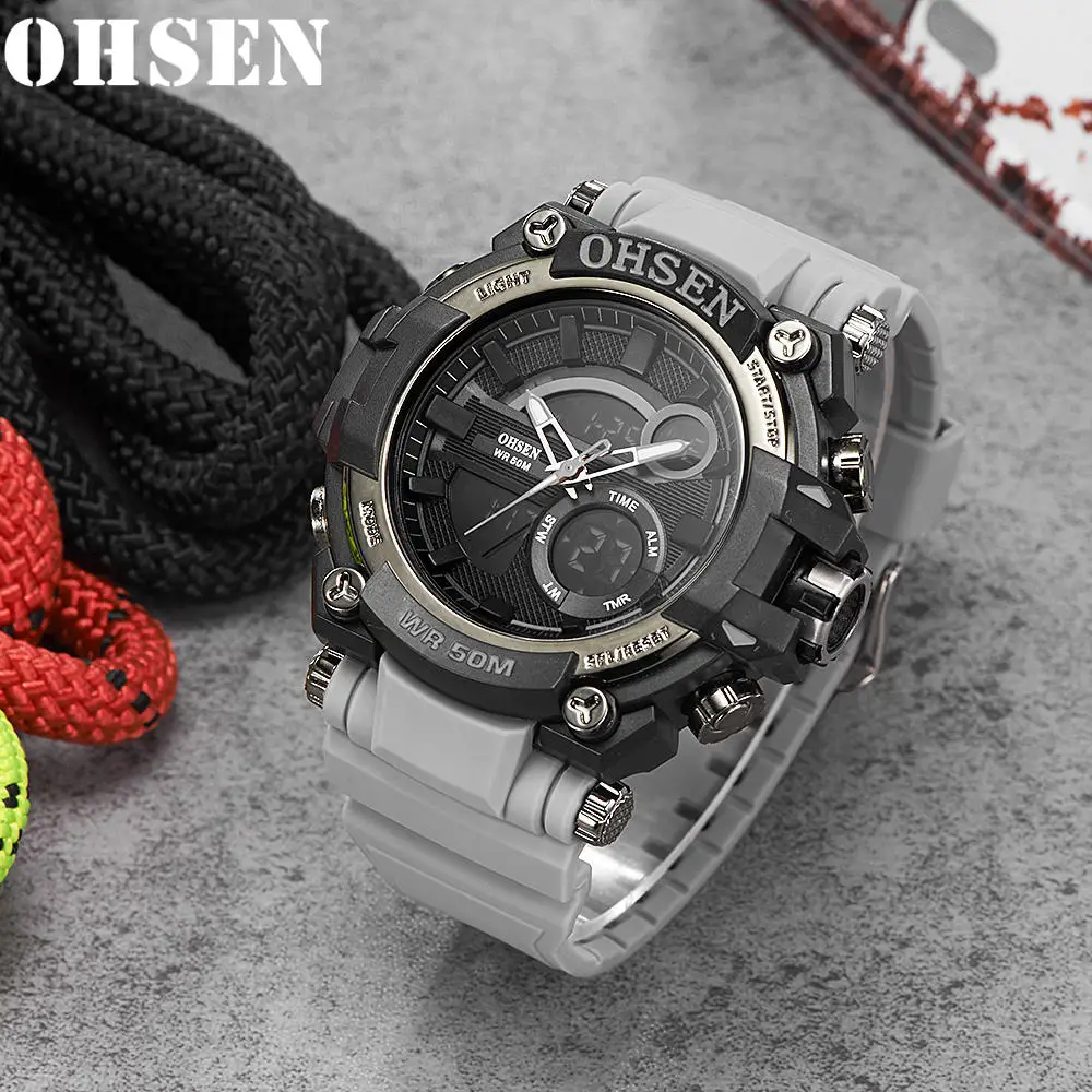 OHSEN, топ класса люкс, Relogio Masculino, часы для мужчин, Военный стиль, светодиодный, наручные часы, военные часы, мужские, водонепроницаемые, армейские, цифровые, мужские часы - Цвет: Gray black watch