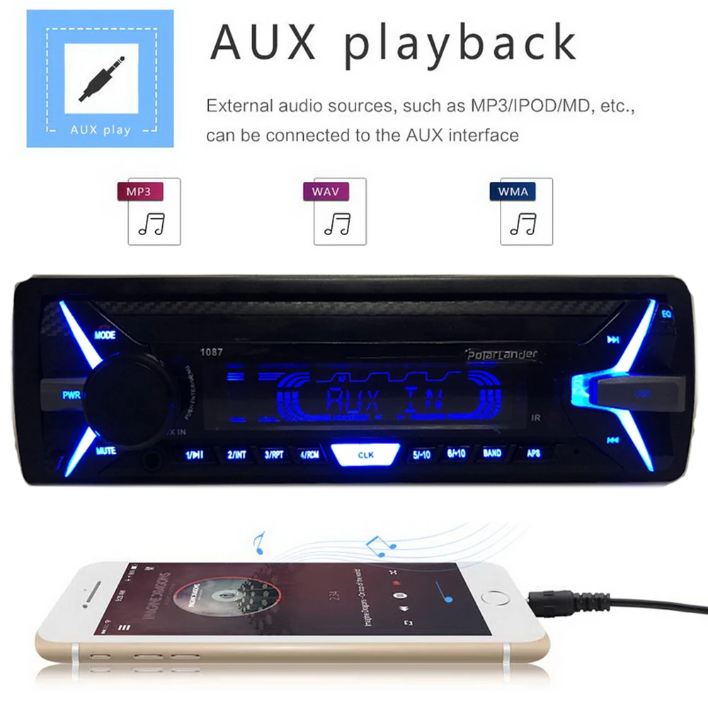 1087 RDS+ Bluetooth Автомагнитола 1 din MP3-плеер Съемная панель стерео пульт дистанционного управления FM USB TF карта AUX в музыкальный аудио плеер