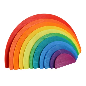 

11Pcs Semicircle Rainbow Blocks Wooden Toys for Kids Matching Large Rainbow Blocks Building Storage Cabinets Gift