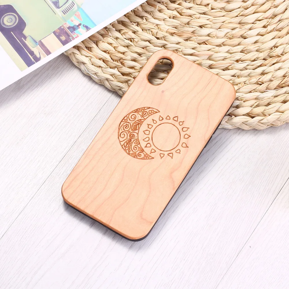 Moon Sun Vintage Zen гравировка на дереве чехол для телефона Coque Funda iPhone12 6 6S 6Plus 7 7Plus 8 8Plus XR X