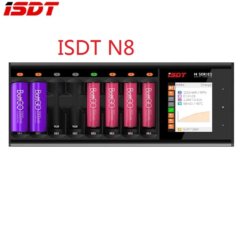 ISDT N8 Chargeur de Batterie 8 Slots AA AAA Eneloop NI-MH NI-CD Li-lon LiHv Life Chargeur Piles Écran LCD Chargement de la Batterie Déchargement Cyclisme Activation Coque en Alliage d'aluminium