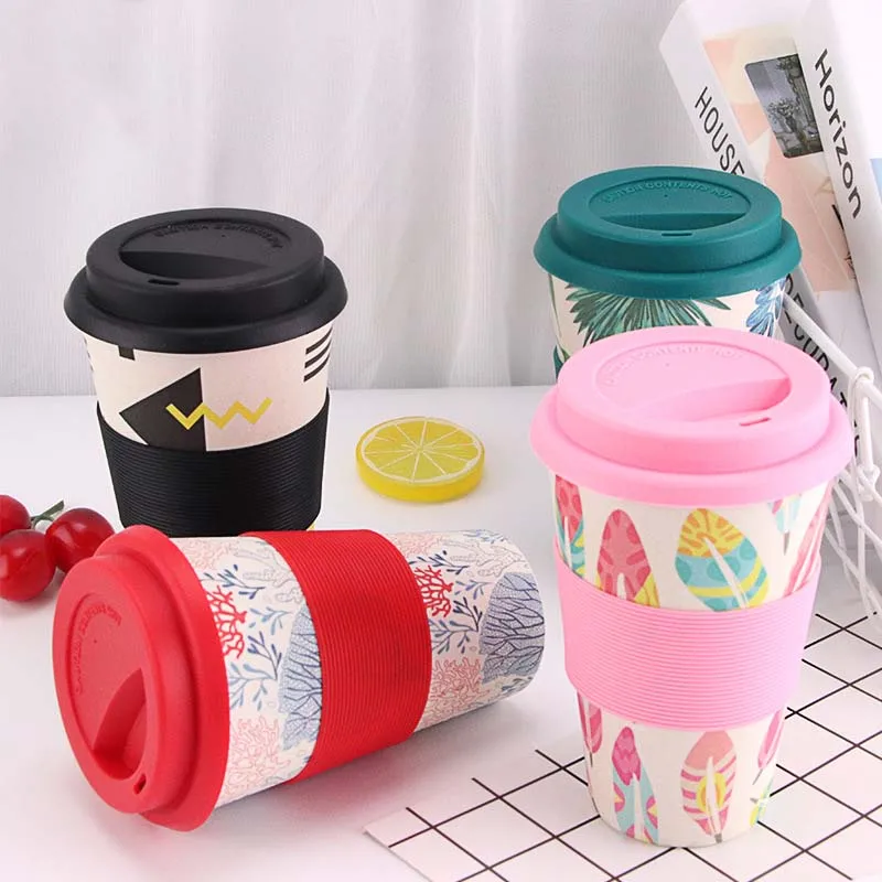 Креативные кофейные кружки BPA бесплатно, Бамбуковая бутылка для воды, розовая кожаная дорожная портативная чашка для чая, молока, посуда для напитков 400 мл