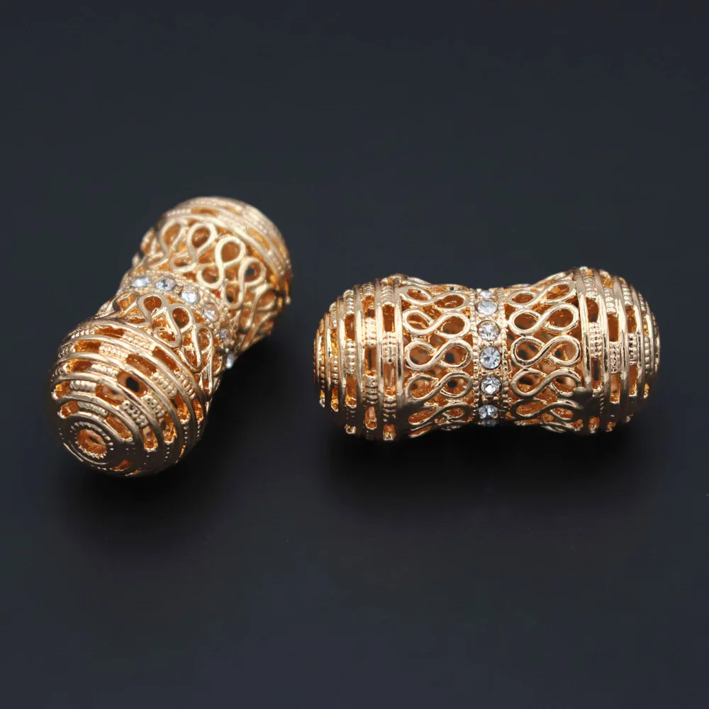 

10pcs Dubai Gold Spacer Beads African Beads Crystal Paved Hollow Beading Charms for Bridal Women Wedding Set Jewelry Making