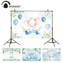 Allenjoy photographic background elephant leaves balloons banner stars baby newborn birthday photocall photo shoots photozone