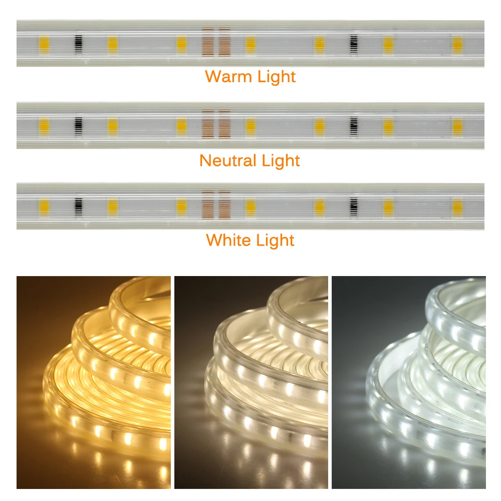 High Brightness 220V LED Strip Light Soft Lighting Diode Tape Waterproof Flexible LED Strip 2835 for Indoor Outdoor Decoration
