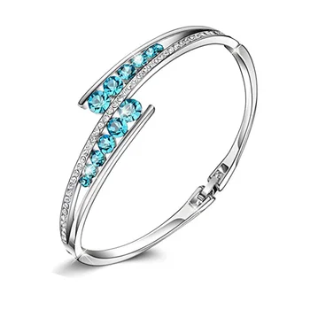 

Hermosa Bangle Bracelets Blue Crystal from Swarovski Adjustable Hinged Jewelry for Women Mother's Day Gifts