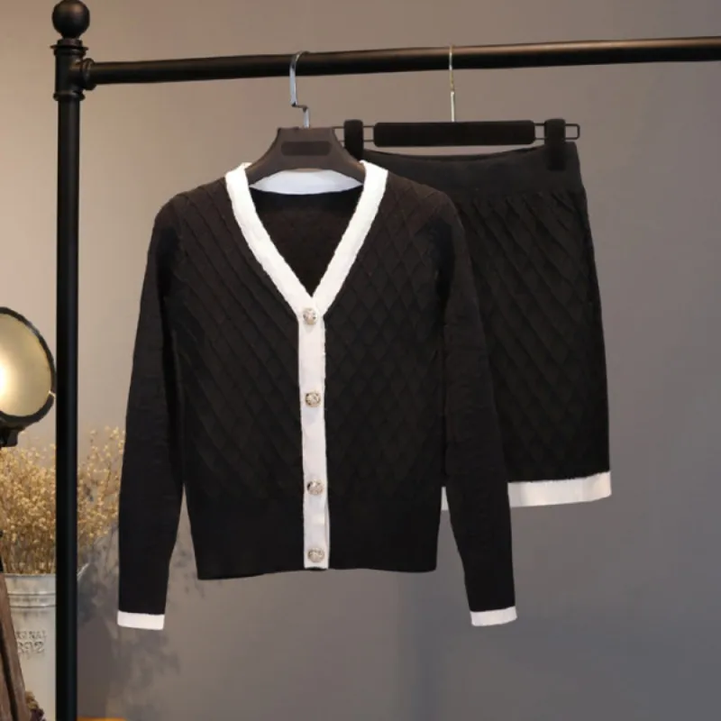 Подиум осень зима женский вязаный свитер наборы элегантный кардиган мини юбка наборы 2 шт трикотажные спортивные костюмы элегантные комплекты