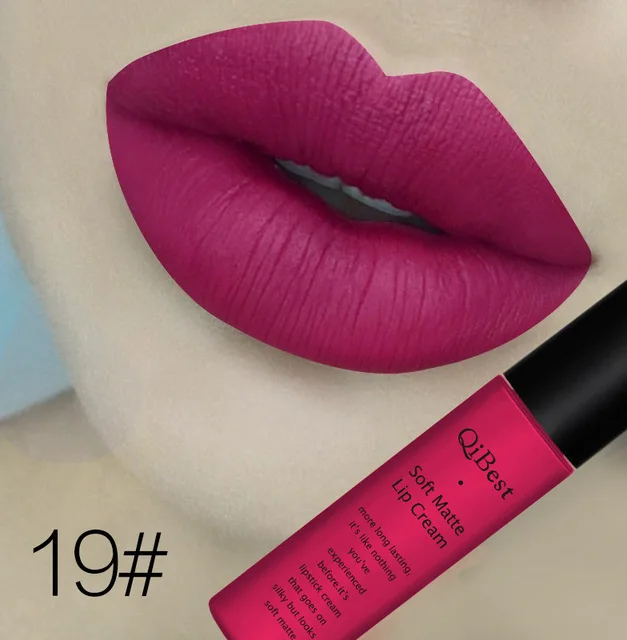 19 Бренд qibest Lips beauty Makup пигмент водонепроницаемый стойкий блеск для губ черный бархат матовая нюдовая помада Красный Блеск для губ Лот - Цвет: 19