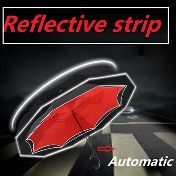 

Automatic Reverse Rain Umbrella with Reflective Strip Double Layers Self Stand Women's Umbrella Inverted Windproof Umbrellas