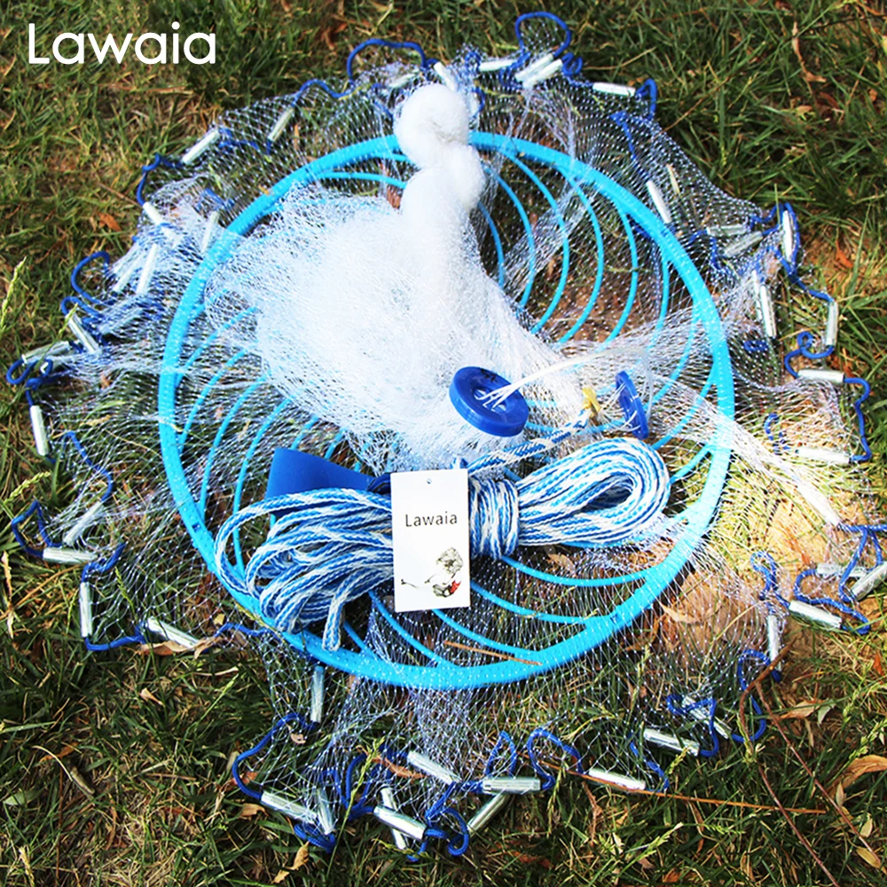 Comprar Lawaia de gran oferta de red de fundición con agujero profundo de 240CM de diámetro 600CM de estilo americano de redes de fundición de sal pequeña red de pesca con anillos