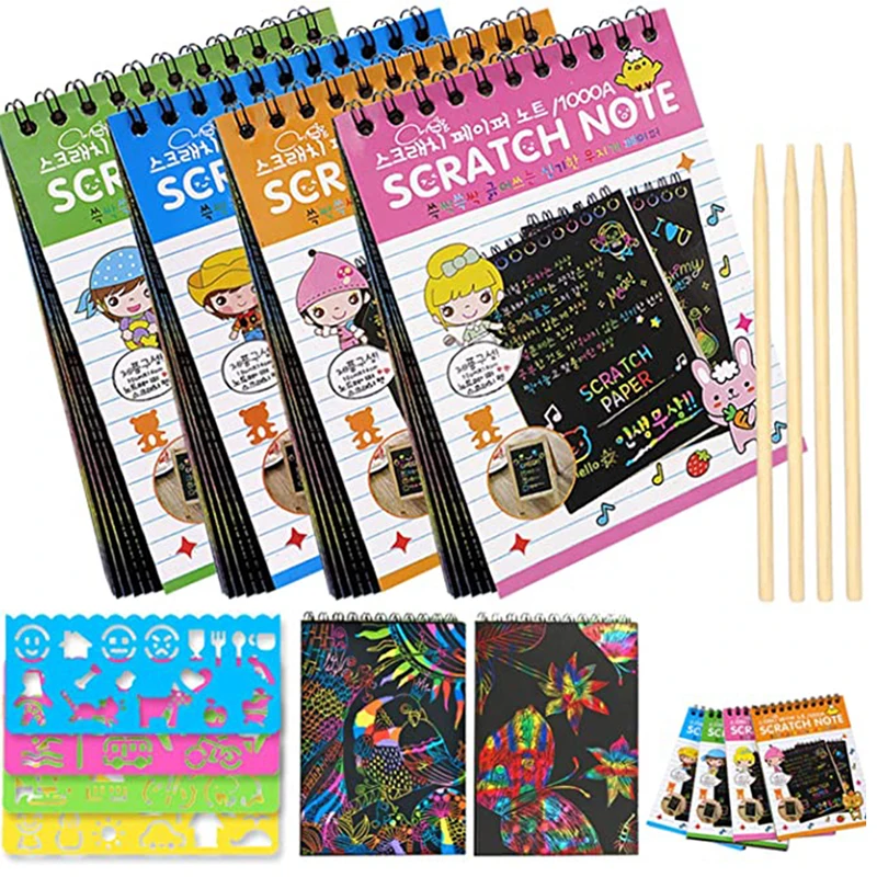 10 Sheets Fun Magic Drawing Book Toy DIY Scratch Notebook Black Cardboard  Children Learning Toys Scratch Art Painting Doodle - AliExpress