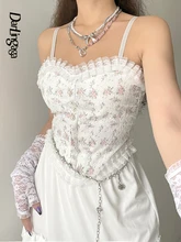 

Darlingaga Y2K Fashion Chic Ruffles Patchwork Strap Lace Top Female Sweet Cute Frill Backless Padded Sexy Crop Tops Summer Girls