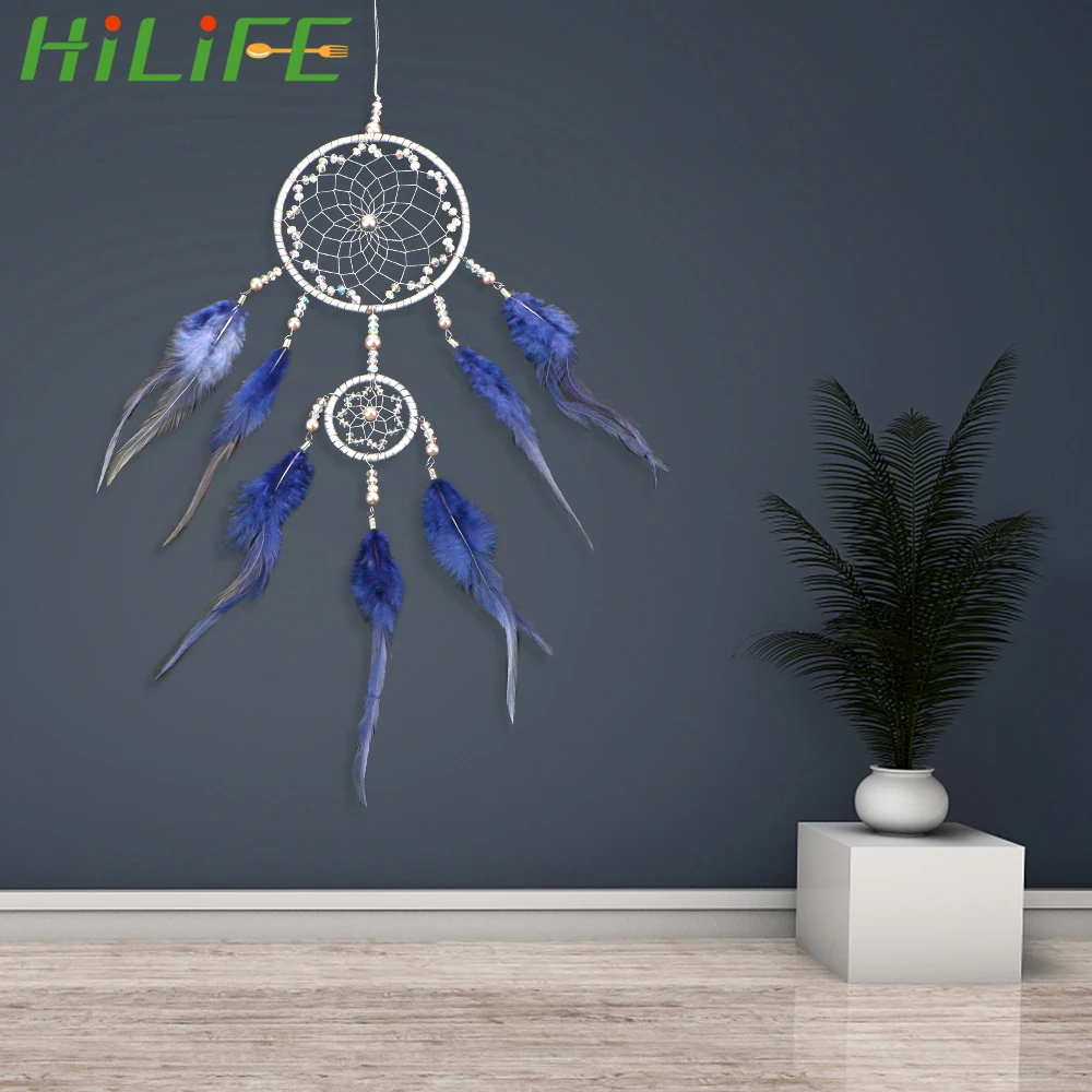 HILIFE 2 Rings Indian Feather Hanging Arts Ornaments Dreamcatcher Silver gray Dream Catcher Wall Pendant Girls Room Decor DIY | Дом и сад