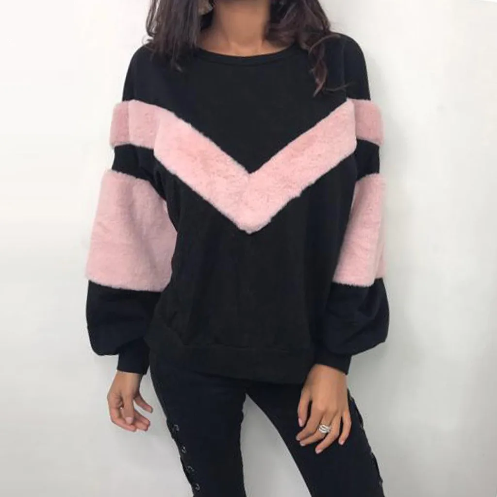Thicken Fleece Sweatshirt Women Winter Warm Patchwork Long Sleeve Pullovers O Neck Tops Female oversized Hoodie NEW |