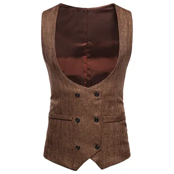

Fashion U Neck Double Breasted Suit Vest Men 2019 Brand Gentleman Business Sleeveless Vest Waistcoat Men Party Wedding Prom Vest