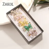 ZAKOL Hot Sale 5 Colors Trendy Temperament Butterfly Zirconia Crystal Adjustable Finger Rings Sweet Women Party Jewelry FSRP2090