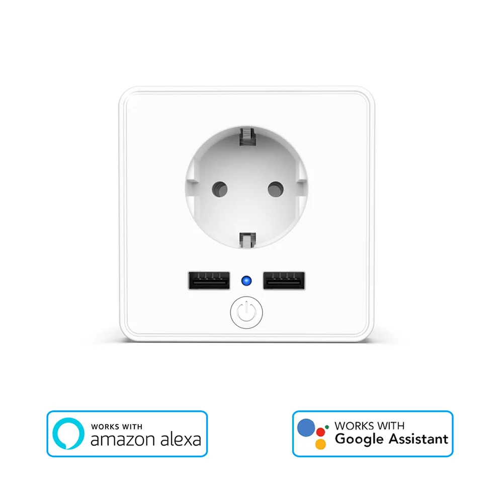 

Wifi Smart Wall EU Socket 2 USB Ports 10A Timer Switch Voice Control Outlet Voice Control Works With Alexa Google App Smart Life