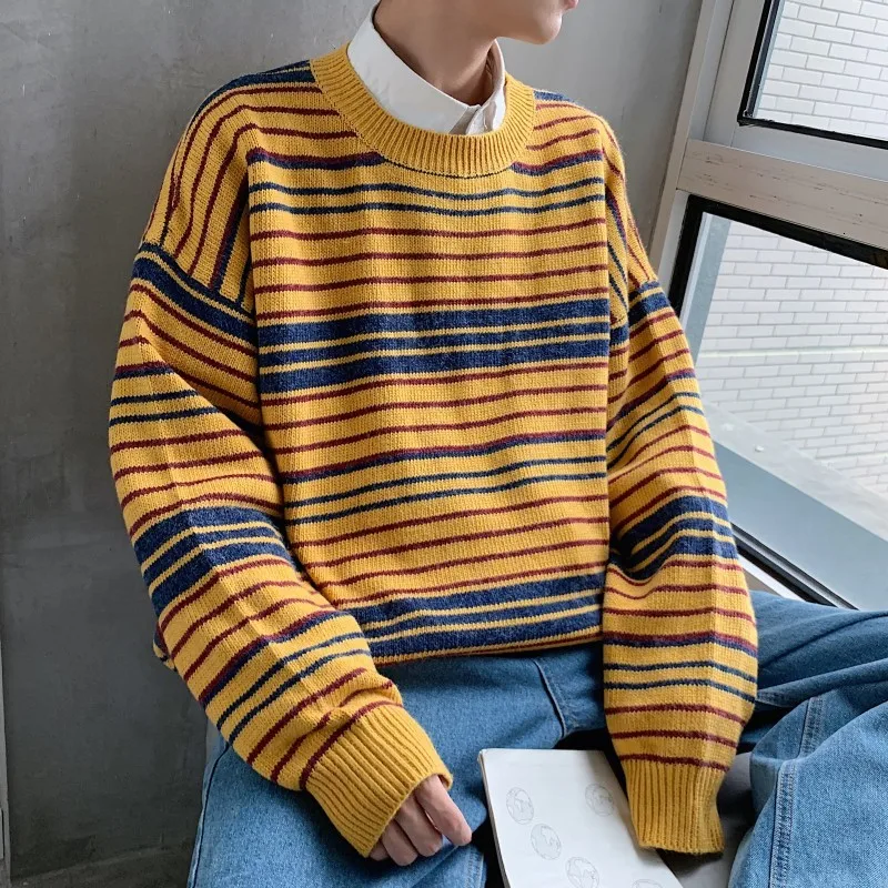 Winter New Sweater Men Warm Contrast Color Casual O-neck Sweater Pullover Man Streetwear Loose Striped Sweter Men Clothes M-XL Winter New Sweater Men Warm Contrast Color Casual O-neck Sweater Pullover Man Streetwear Loose Striped Sweter Men Clothes M-XL