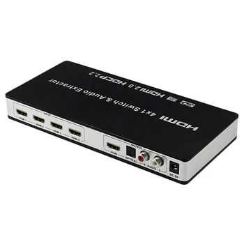 

JABS HDMI 2.0 Switch 4X1 HDMI Switcher Converter 4 in 1 Out Audio Extractor Toslink/SPDIF RCA 4Kx2K@60Hz HDCP2.2 7.1CH EU Plug