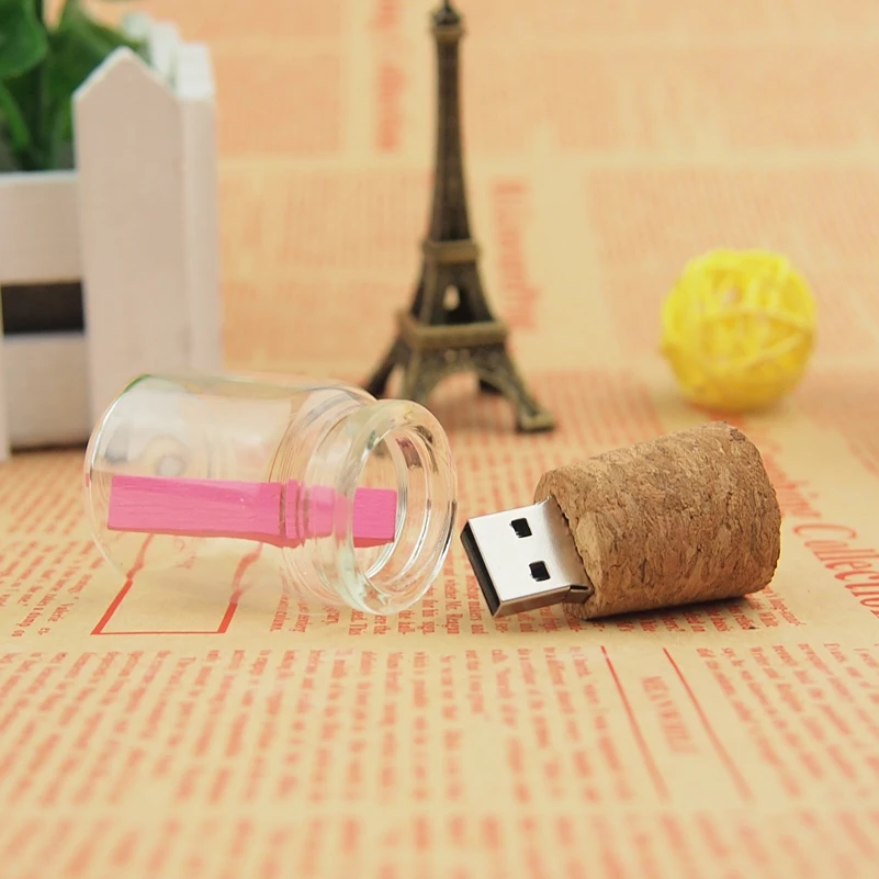 Последняя Мода курьерские Бутылка usb 2 0 memory stick стеклянную бутылку дрейф Корк