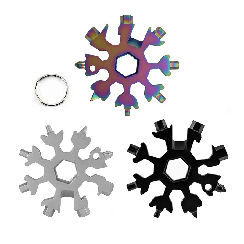 

18 In 1 Snowflake Multi Pocket Tool Spanner Hex Wrench Multifunction Multipurpose Camp Survive Outdoor Hike Keyring Key Ring Bot