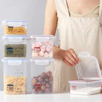 

Square Food Storage Box Plastic Storage Tank Kitchen Grain Multigrain Freshness Storage Dried Fruit Milk Powder Sealed Can