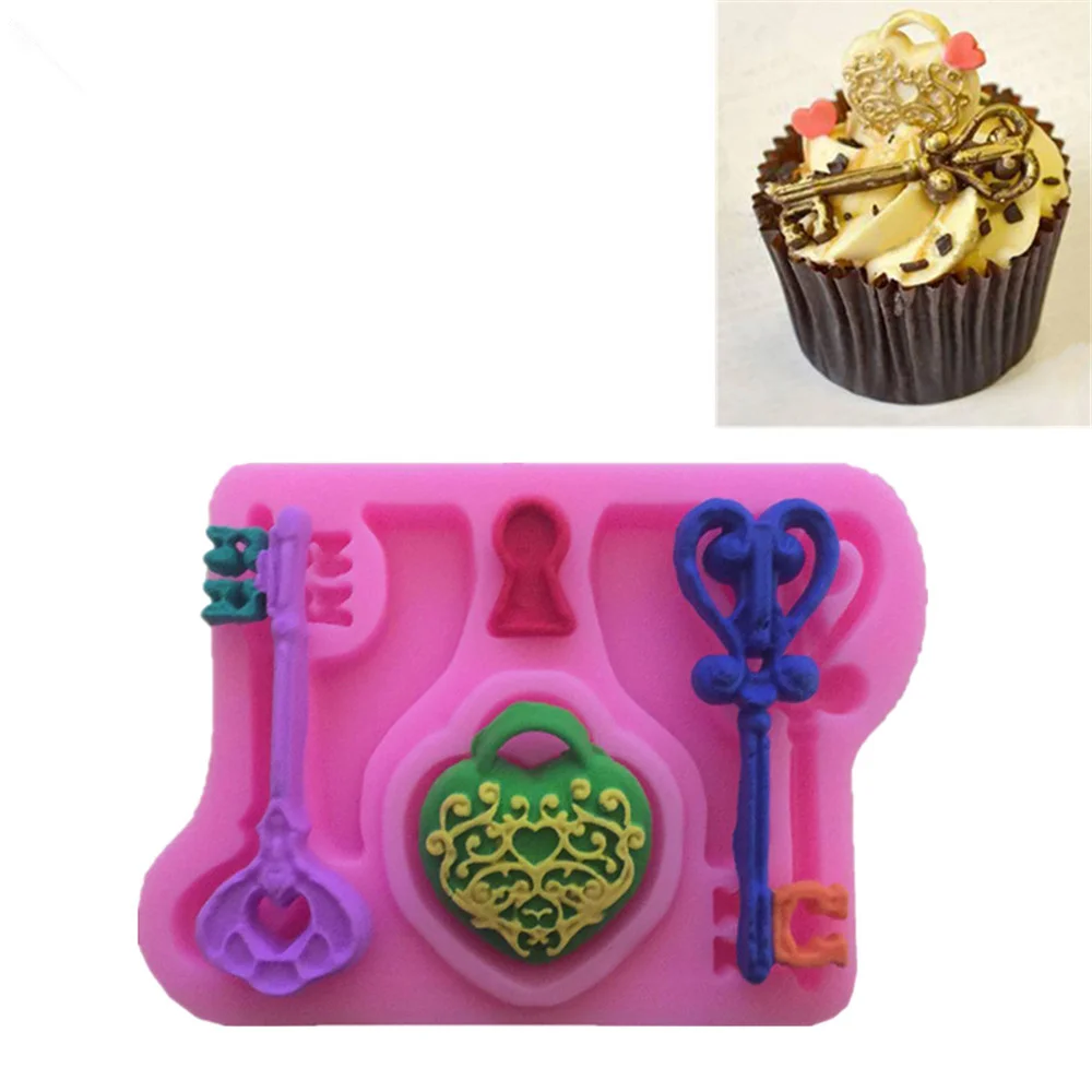 

Love Heart Lock Key Decoration Liquid Silicone Mold Fondant Cake Molds Dessert Decorating Tools DIY Kitchen Baking Accessories