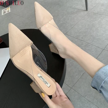 

Women's shoes and slippers wear the new style of spring and summer pointed plastic stitching thick heel high heel Roman shoe