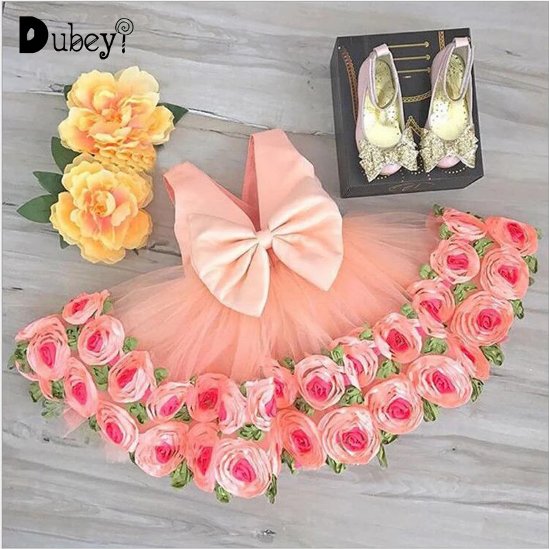 Цветочное кружевное платье для маленьких девочек с бантом сказочное принцессы