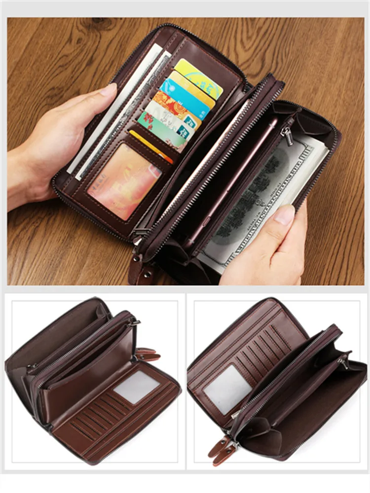 WEIXIER Leather Men's Clutch Bag Wristband Wallet Leather Men's Bag Wallet Leather Long Wallet With Coin Purse Men's Wallet