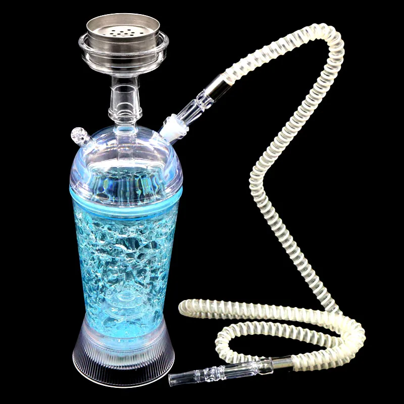 Blue Акриловые Кальян чашки комплект с светодиодный свет трубка для кальяна шланг Нержавеющая сталь чаша держатель для угля кальян наргиле аксессуары - Цвет: Blue