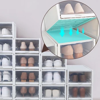 

3pcs/set Drawer Type Shoe Box Thickened Transparent Shoe Storage Box Save Space Plastic Foldable Shoe Organizers Rack Cabinet Ne